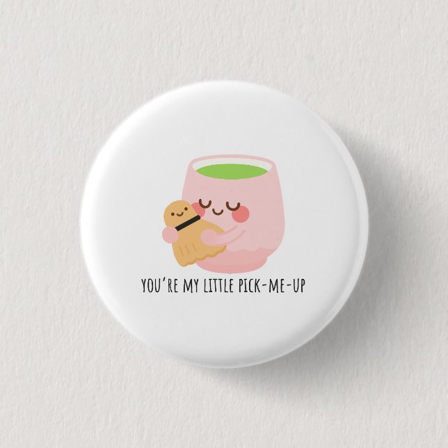 Niedliche Matcha Tea Hug Illustration Button (Vorderseite)