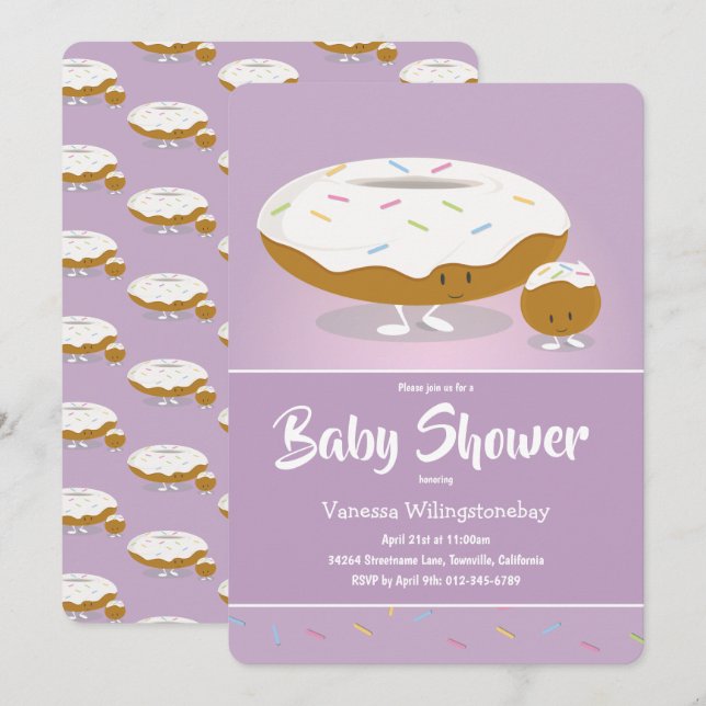 Niedliche Mattierte Donut Food Baby Dusche Einladung (Vorne/Hinten)