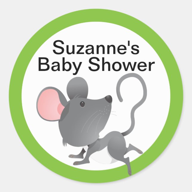 Niedliche Maus-Baby-Dusche in Blue Runder Aufkleber (Vorderseite)