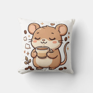 Niedliche Maus beim Kaffee-Trinken Wurfkissen Kissen
