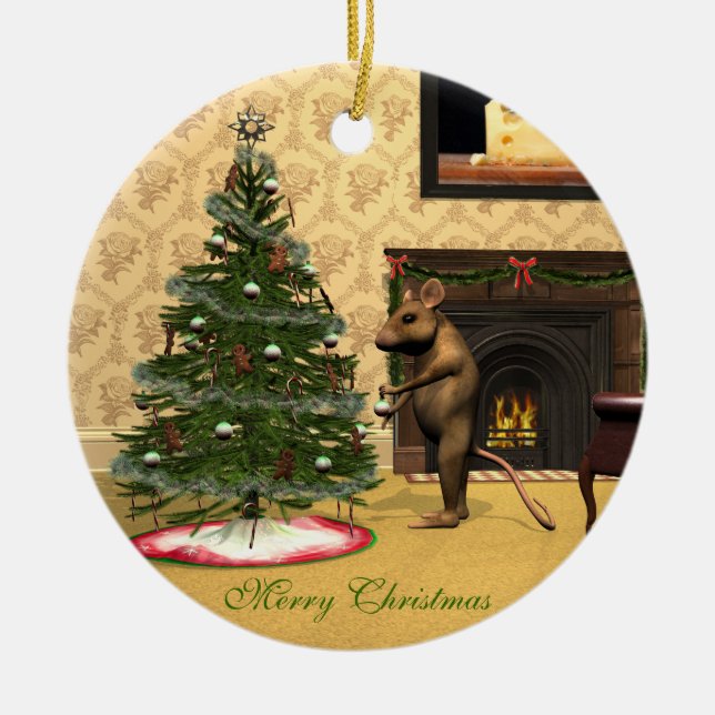 Niedliche Maus dekorieren einen Weihnachtsbaum Keramikornament (Vorne)