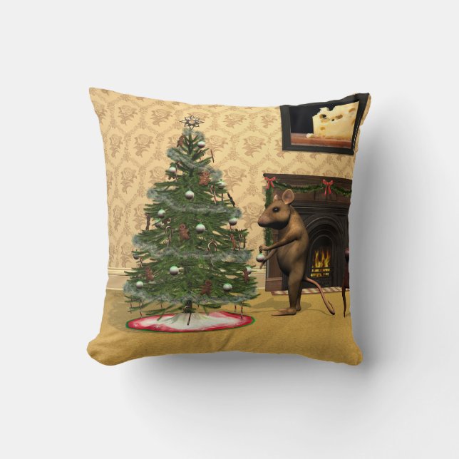 Niedliche Maus dekorieren einen Weihnachtsbaum Kissen (Vorderseite)