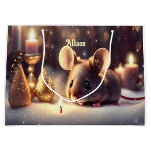 Niedliche Maus feiert Weihnachten - Brauch Große Geschenktüte