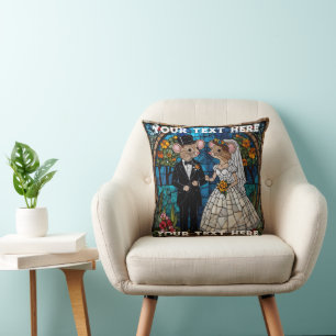 Niedliche Maus Hochzeitskuppel Mosaikglas Kissen