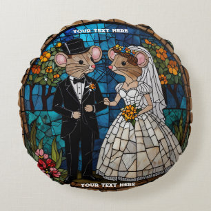 Niedliche Maus Hochzeitskuppel Mosaikglas Rundes Kissen