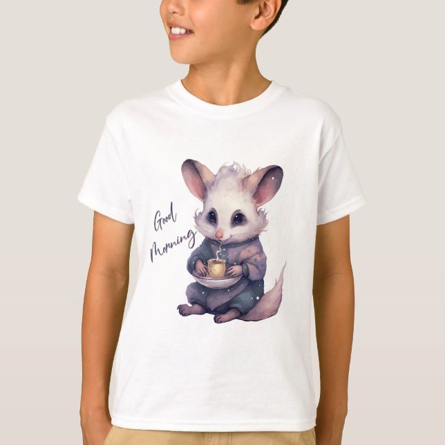 Niedliche Maus im Schlafanzug mit Kaffee. Rat und  T-Shirt (Vorderseite)