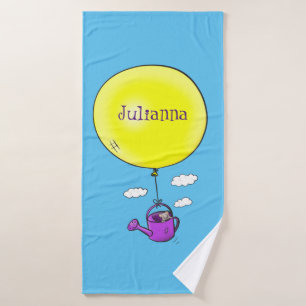 Niedliche Maus in der Gießkanne mit Ballon Cartoon Badhandtuch Set