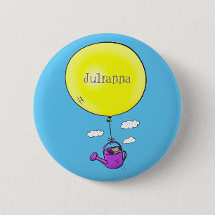 Niedliche Maus in der Gießkanne mit Ballon Cartoon Button