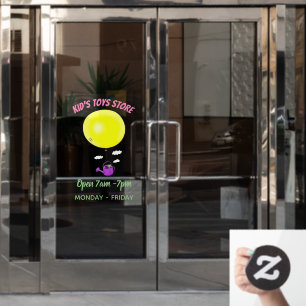 Niedliche Maus in der Gießkanne mit Ballon Cartoon Fensteraufkleber