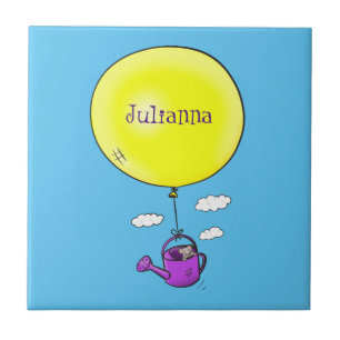 Niedliche Maus in der Gießkanne mit Ballon Cartoon Fliese
