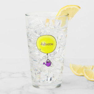 Niedliche Maus in der Gießkanne mit Ballon Cartoon Glas