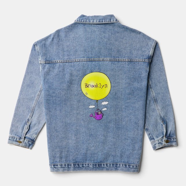 Niedliche Maus in der Gießkanne mit Ballon Cartoon Jeansjacke (Rückseite)