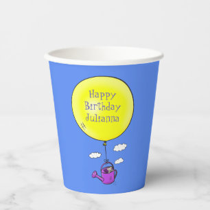 Niedliche Maus in der Gießkanne mit Ballon Cartoon Pappbecher