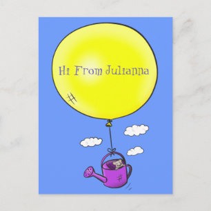 Niedliche Maus in der Gießkanne mit Ballon Cartoon Postkarte