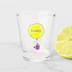 Niedliche Maus in der Gießkanne mit Ballon Cartoon Schnapsglas