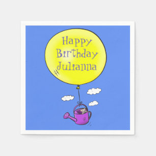 Niedliche Maus in der Gießkanne mit Ballon Cartoon Serviette