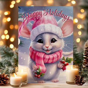 Niedliche Maus in der Weihnachtsmannmütze Happy Ho Feiertagskarte
