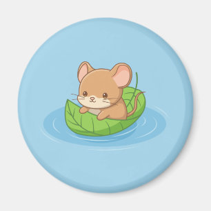 Niedliche Maus in einem Blattboot Blau Magnet