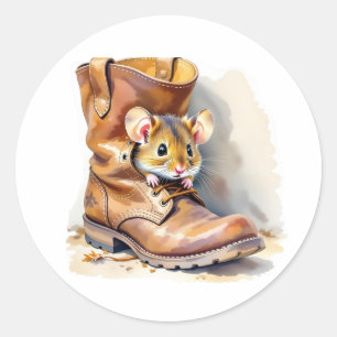 Niedliche Maus in einem Boot Runder Aufkleber