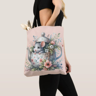 Niedliche Maus in einer Blumenteekanne-Illustratio Tasche