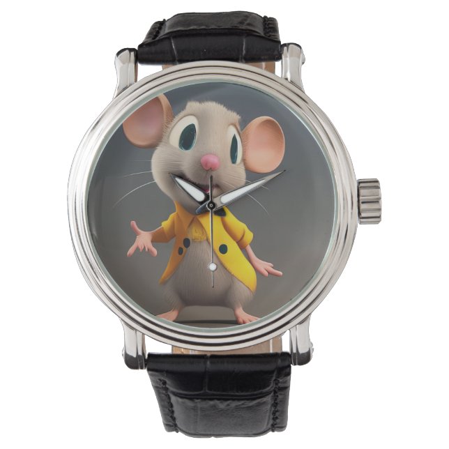 Niedliche Maus in einer gelben Jacke-Abbildung Armbanduhr (Vorderseite)