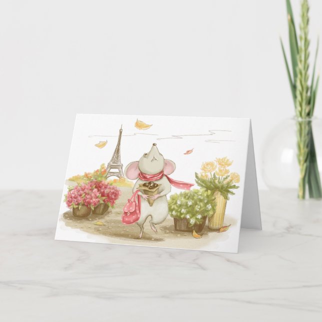 Niedliche Maus in Paris Karte (Vorderseite)