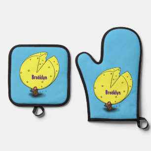 Niedliche Maus mit Cartoon-Abbildung Ofenhandschuh & Topflappen-Set