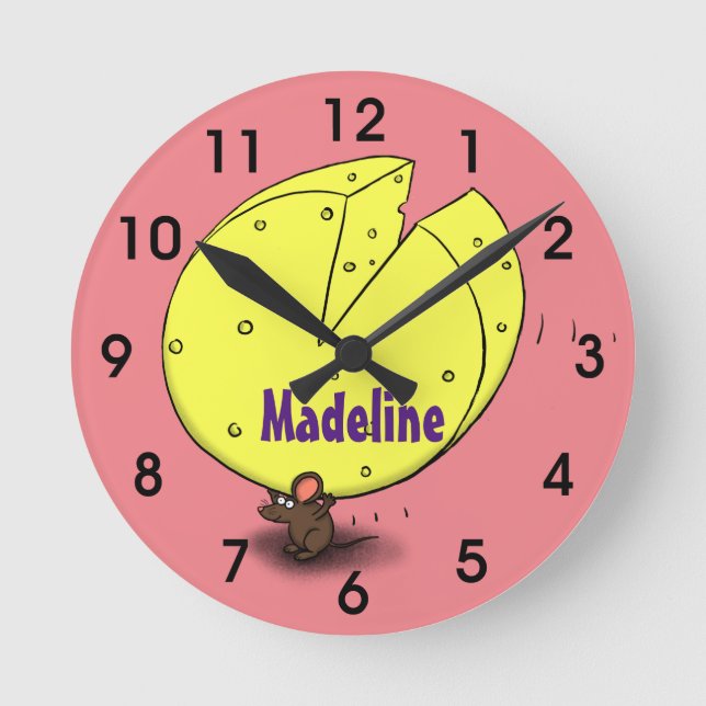 Niedliche Maus mit Cartoon-Abbildung Runde Wanduhr (Vorderseite)