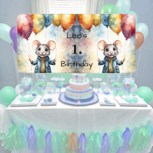 Niedliche Maus mit farbigen Ballons, personalisier Banner