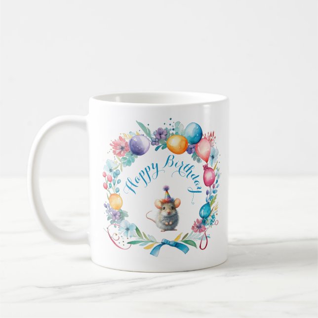 Niedliche Maus mit Party-Hut Kaffeetasse (Links)