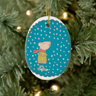 Niedliche Maus Singen Weihnachtslieder in Blau Keramik Ornament
