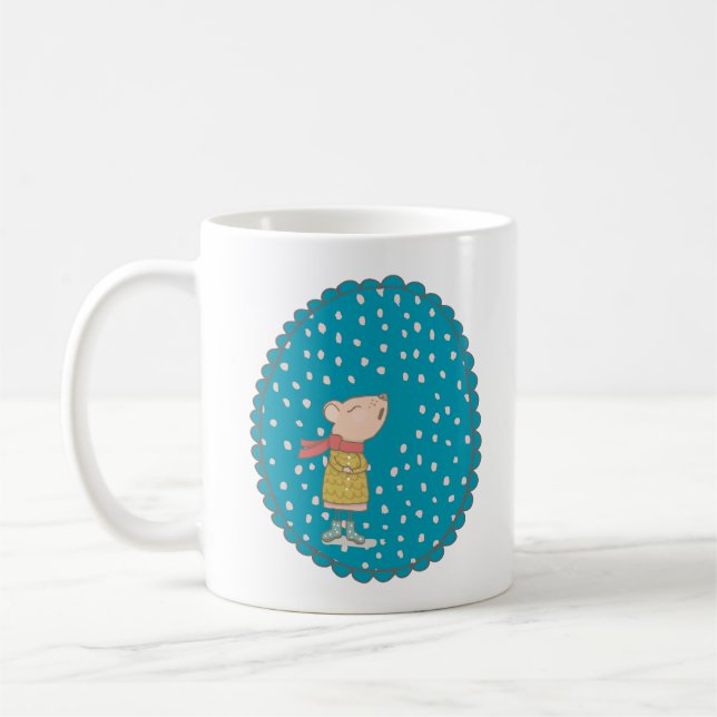 Niedliche Maus singt Weihnachtslieder in Blue Kaffeetasse (Links)