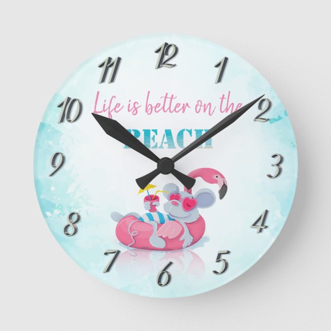 Niedliche Maus Stilvoller Strand    Runde Wanduhr (Vorderseite)
