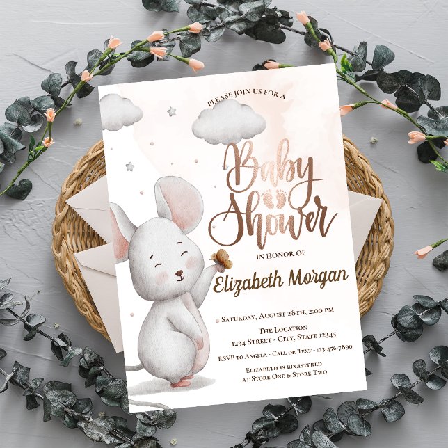 Niedliche Maus Stripte Kinderdusche Einladung (Von Creator hochgeladen)