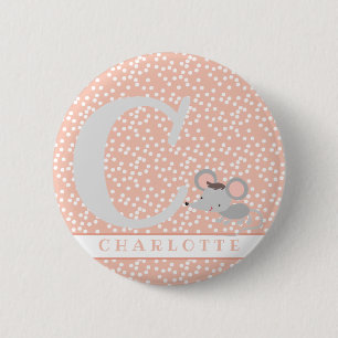 Niedliche Maus und Punkte Personalisiert Girl Gebu Button