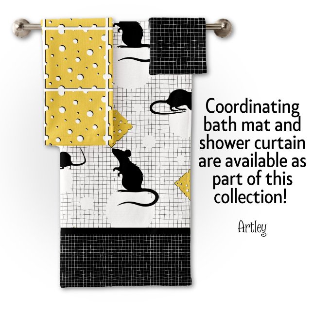 Niedliche Maus und Schweizer Käse Bubbles Schwarze Badhandtuch Set (Von Creator hochgeladen)