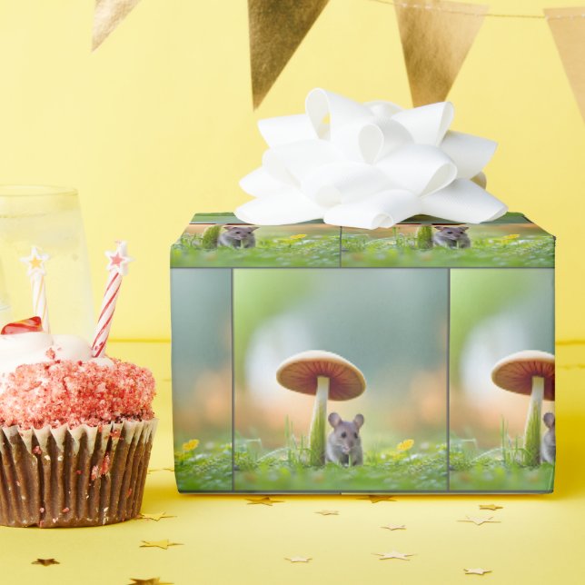 Niedliche Maus unter einem Pilz Geschenkpapier (Geburtstagsparty)