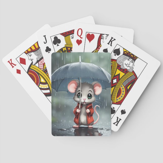 Niedliche Maus unter einem Schirm Spielkarten (Rückseite)