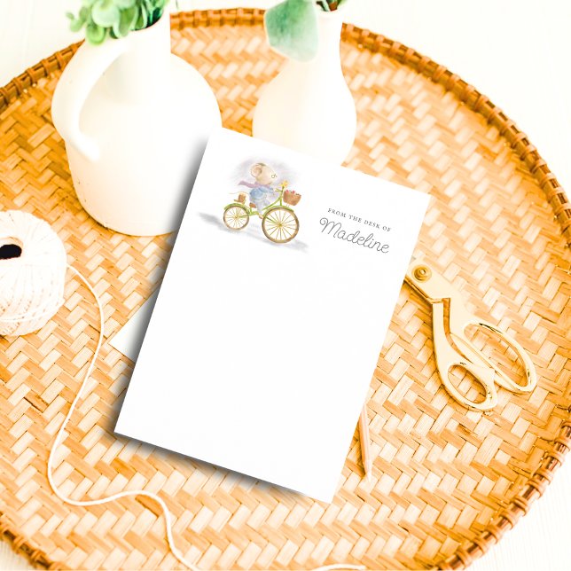 Niedliche Maus vom Schreibtisch aus der Personalis Briefpapier (Front - Simple Chic Cute Mouse on Vintage Bicycle From the Desk of Personalized Stationery Paper)