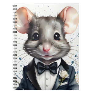 Niedliche Maus Wasserfarbe Tuxedo Schwarzer Bow Kr Notizblock