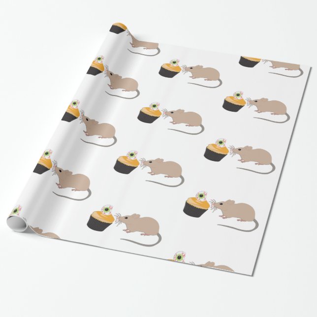 Niedliche Maus zu Halloween Eyeball Cupcake Geschenkpapier (Ungerollt)