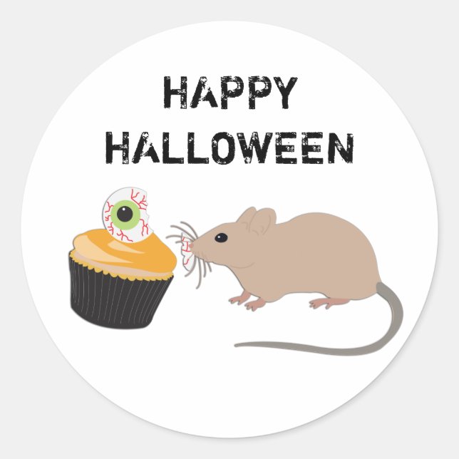 Niedliche Maus zu Halloween Eyeball Cupcake Runder Aufkleber (Vorderseite)