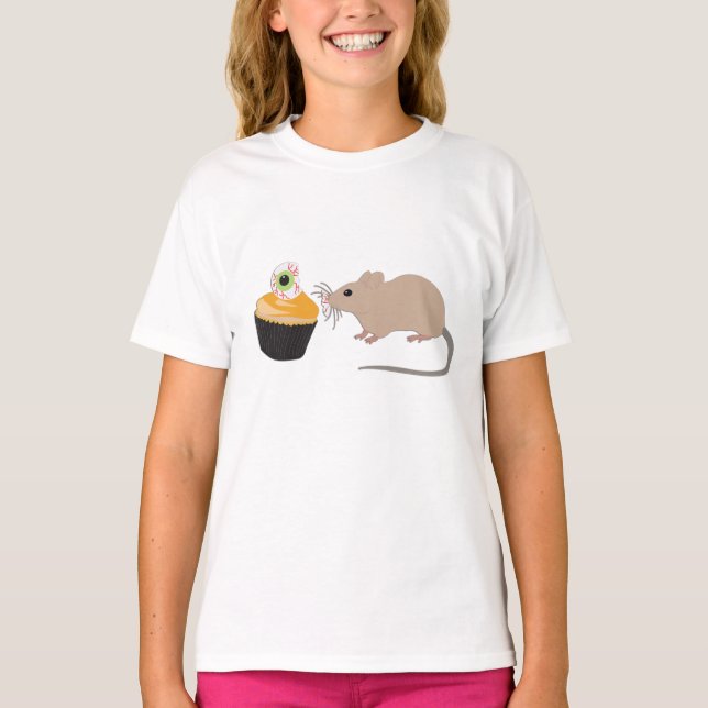Niedliche Maus zu Halloween Eyeball Cupcake T-Shirt (Vorderseite)