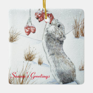 niedliche Mäuse fressende Beeren Schneeszene Keramikornament