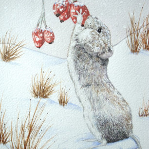 Niedliche Mäuse fressende Beeren Schneeszene Polyester Weihnachtsbaumdecke