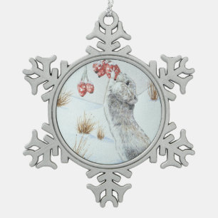 Niedliche Mäuse fressende Beeren Schneeszene Schneeflocken Zinn-Ornament