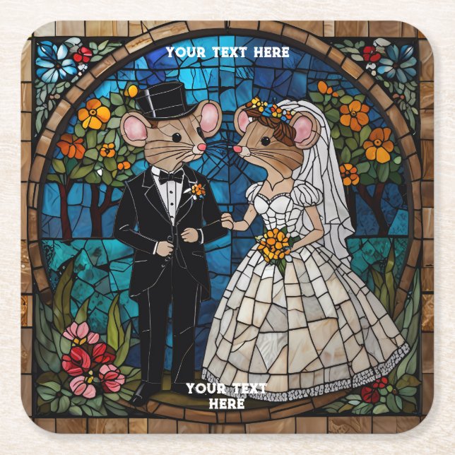 Niedliche Mäuse Hochzeitscouple-Untersetzer Rechteckiger Pappuntersetzer (Vorderseite)