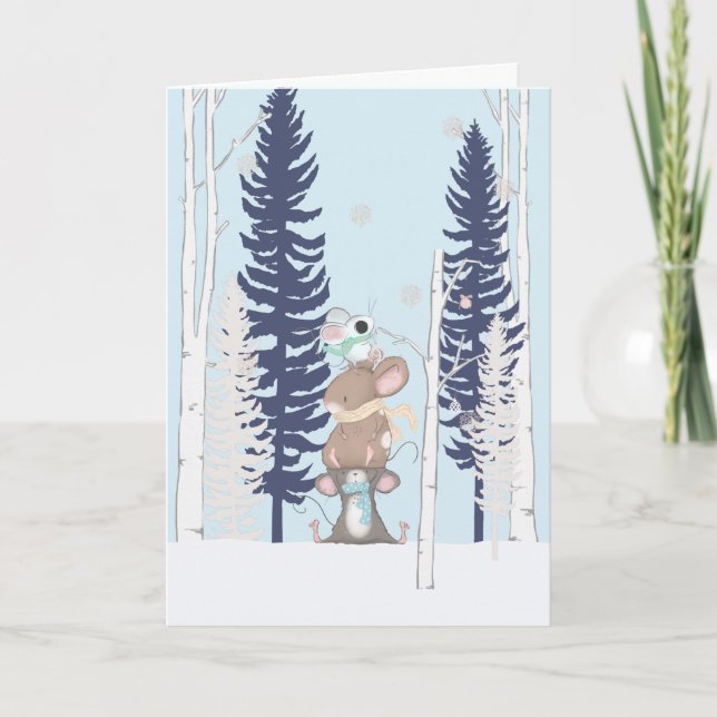Niedliche Mäuse im Schnee Weihnachten Karte (Vorderseite)