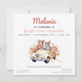 Niedliche Mäuse in einer Auto-Kindergeburtstag-Par Einladung