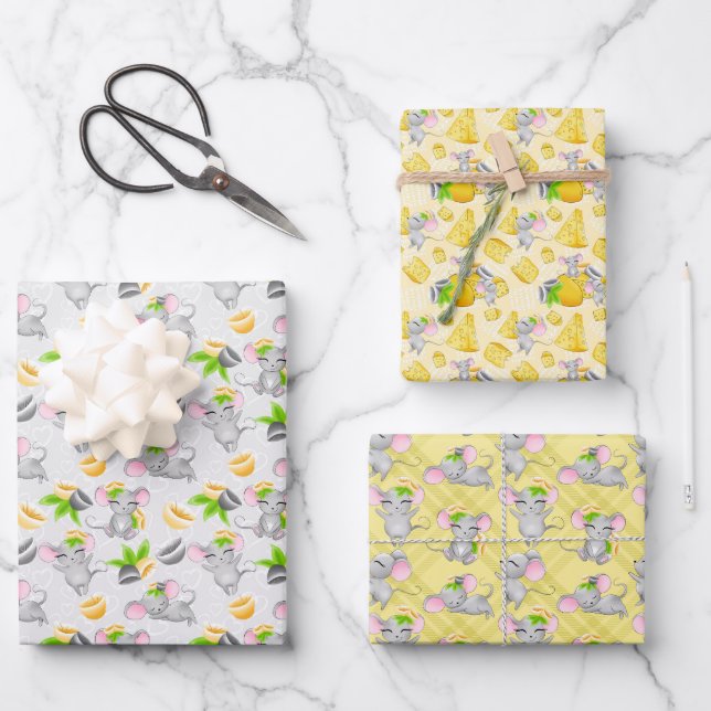 niedliche Mäuse-Kachelmuster Geschenkpapier Set (Vorderseite)
